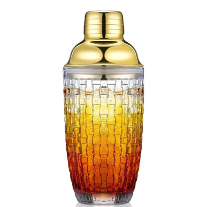 Glass Cocktail Shaker Leakproof Drinks Shaker with Steel Lid Ice Shaker for Home and Bar Use Golden