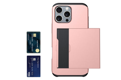 Shockproof Phone Cover Case With Card Holder For Apple iPhone 16 Or 15 Series-Rose Gold