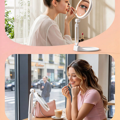 Portable Folding Double Sided LED Magnifying Makeup Mirror - White