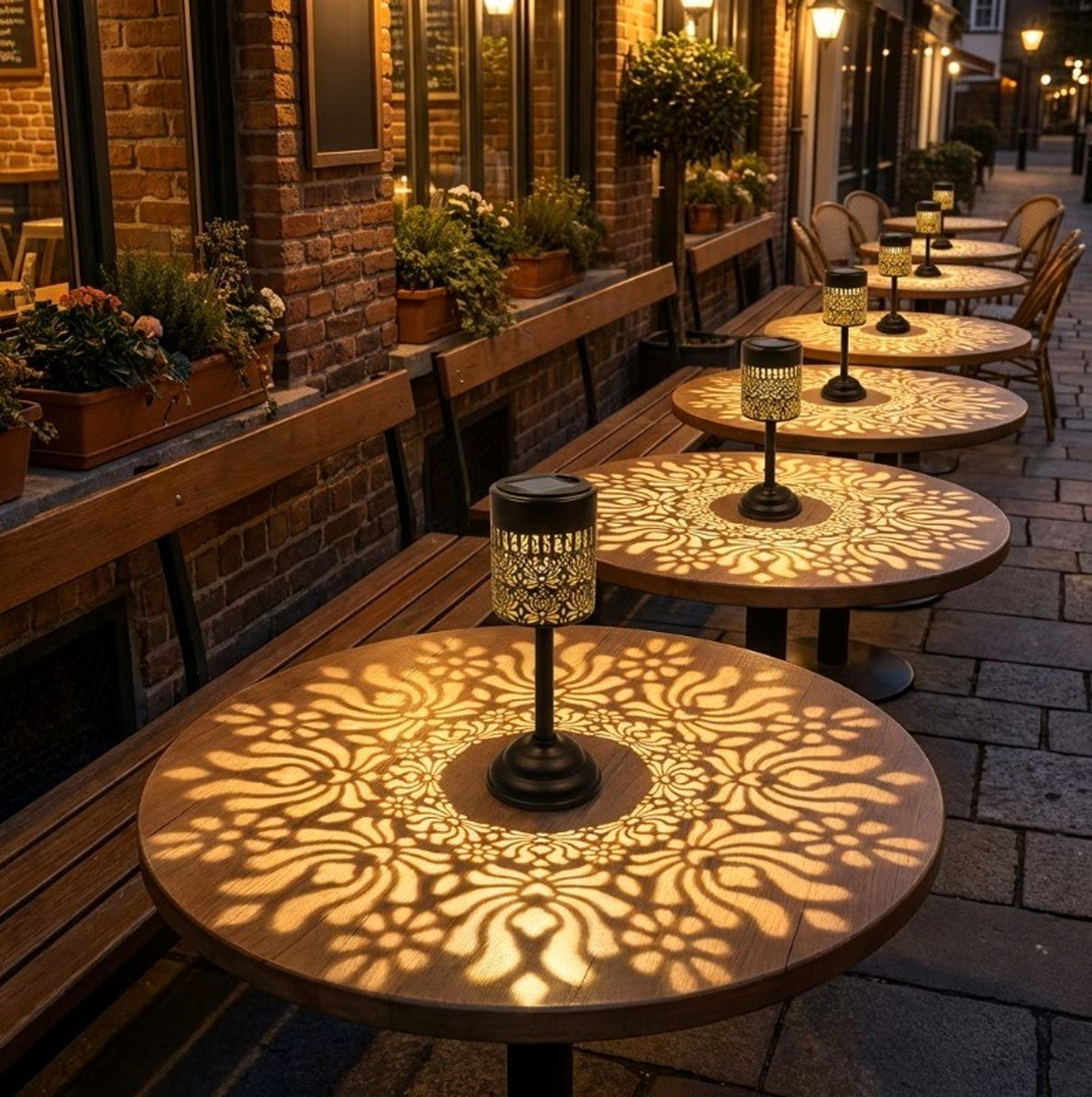 Outdoor Solar Cutout Metal Table Lantern for Patio and Garden - Warm White