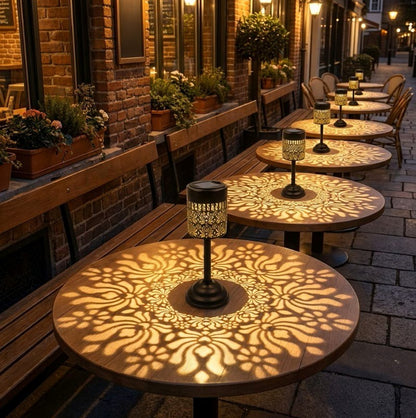 Outdoor Solar Cutout Metal Table Lantern for Patio and Garden - Warm White