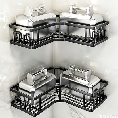 2 Piece Carbon Steel Adhesive Corner Shower Caddy Set