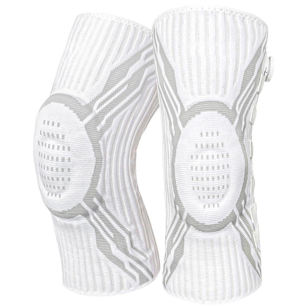 Knee Brace with Dial Adjustment System and Spring Support Strips-White