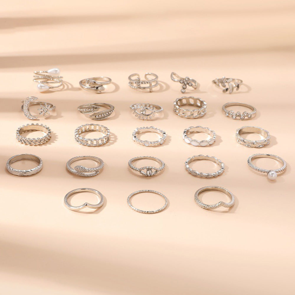 23Pcs Geometric Knuckle Ring Set Stackable Rings-Silver