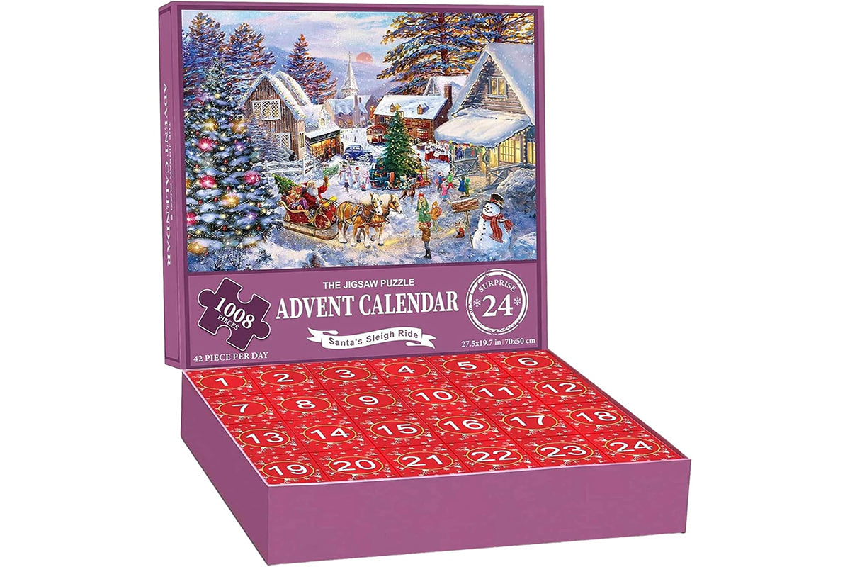 2Pcs Christmas Advent Calendar 1008 Pieces Jigsaw Puzzles 24 Box Christmas Puzzle Countdown Calendar Funny Christmas Game Gift