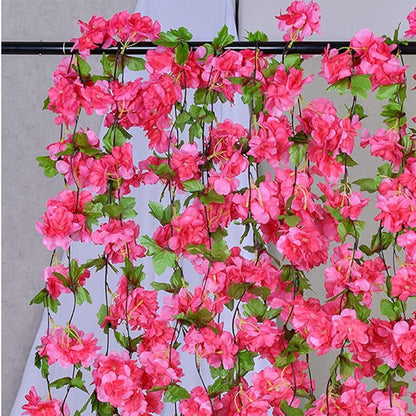 4PCS Sakura Vine Artificial Silk Hanging Garlands 2.3m for Wedding & Home Decoration Rose Red