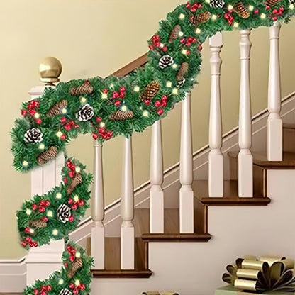 270cm Christmas Garland with Warm White LED Lights for Fireplace Porch & Outdoor Home Decor