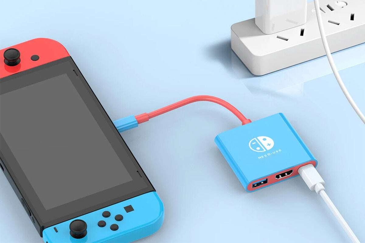 3-in-1 Dock for Nintendo Switch OLED TV Docking Station - Blue and Red