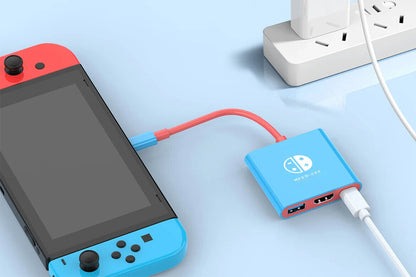 3-in-1 Dock for Nintendo Switch OLED TV Docking Station - Blue and Red