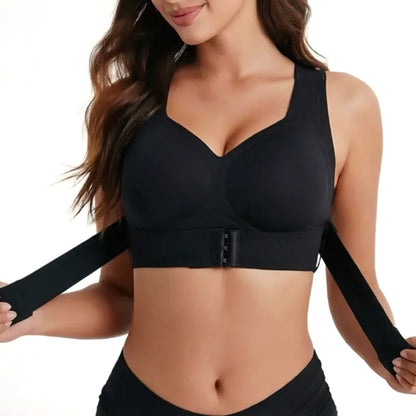 Wireless Front Closure Seamless Full Coverage Cross Back Bra - Black