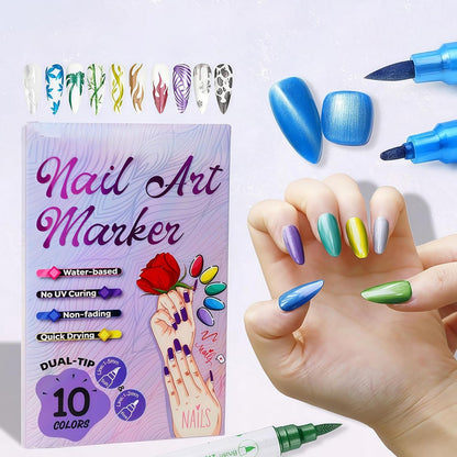 10Pcs Nail Art Pens Set Nail Art Markers for Gel Nails Graffiti Dotting Drawing