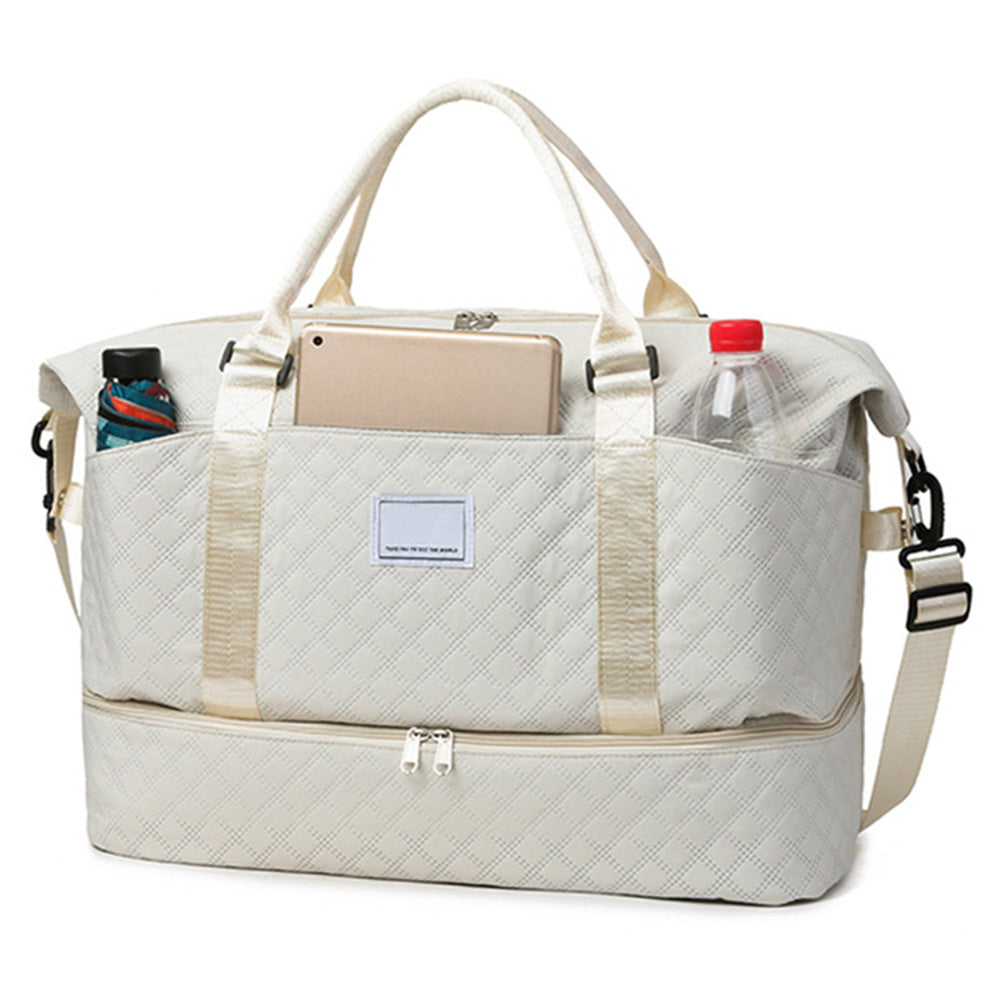 2Pcs Travel Duffle Bag Weekender Bags for Women with Shoe Compartment Hospital Bags-White