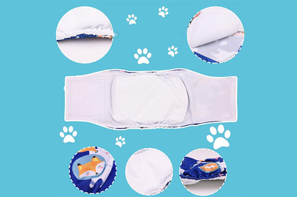 3Pcs Washable Male Dog Diapers with Adjustable Belly Bands