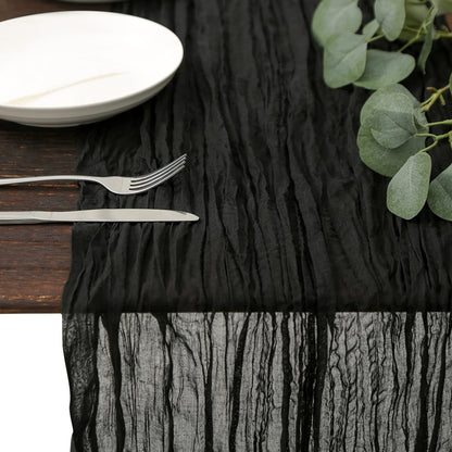 Long cloth Boho Gauze Table Runner for Wedding Bridal Baby Shower Birthday Party-Black