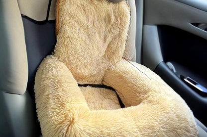 Dog Auto Seat Calming Pet Car Bed Pet Auto Seat Travel Bed Dog Booster Seat-Beige