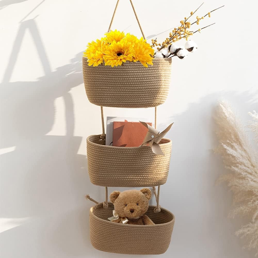 Over the Door Hanging Organizer Bag Detachable 3-Tier Hanging Wall Basket