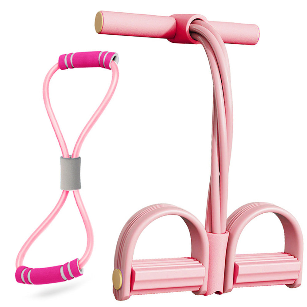 6 Tube Pedal Ankle Puller Fitness Exercise Rope with 8 Shape Resistance Band-Pink
