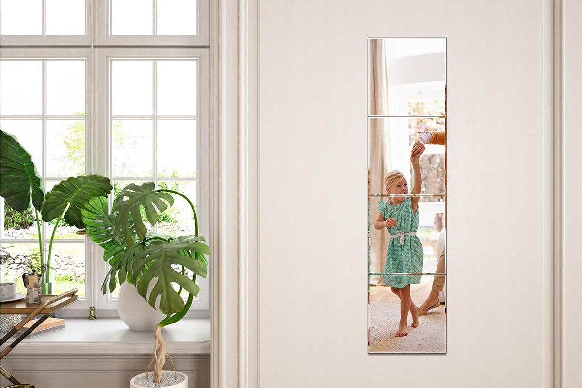 4Pcs Square Self Adhesive Thick Glass Mirror Tiles Wall Stickers