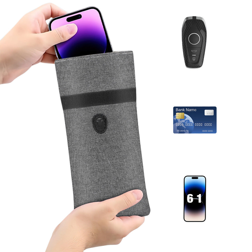 Faraday Phone Pouch RFID Signal Blocking Key Pouch Wallet Case For Privacy Protection-Grey