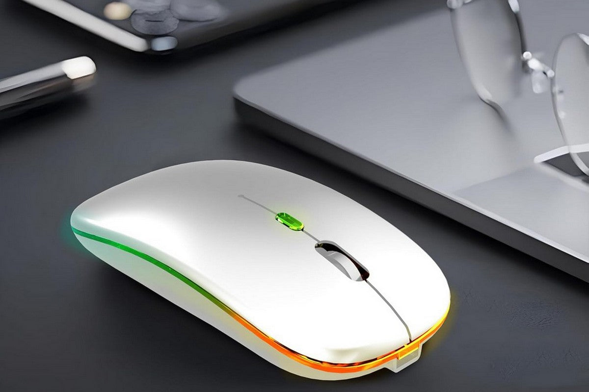 Ultra thin Bluetooth Keyboard and Mouse Combo for iPad Rechargeable RGB Wireless Keyboard Mouse 7-Color Backlit-White