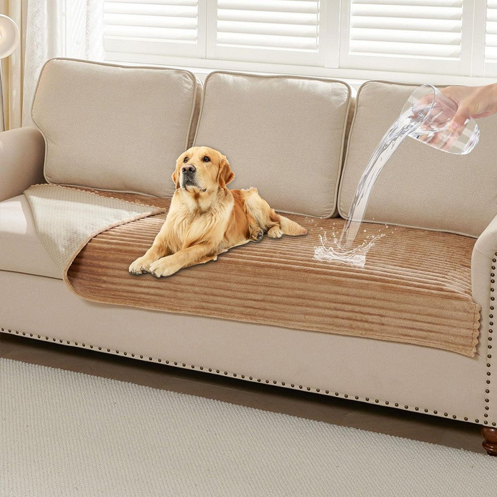 Waterproof Couch Cover for Dogs Washable Faux Fur Pet Couch Covers for Sofa-Coffee
