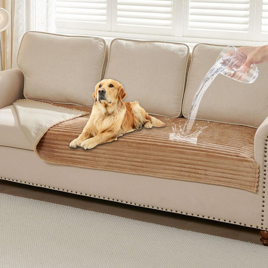 Waterproof Couch Cover for Dogs Washable Faux Fur Pet Couch Covers for Sofa-Coffee