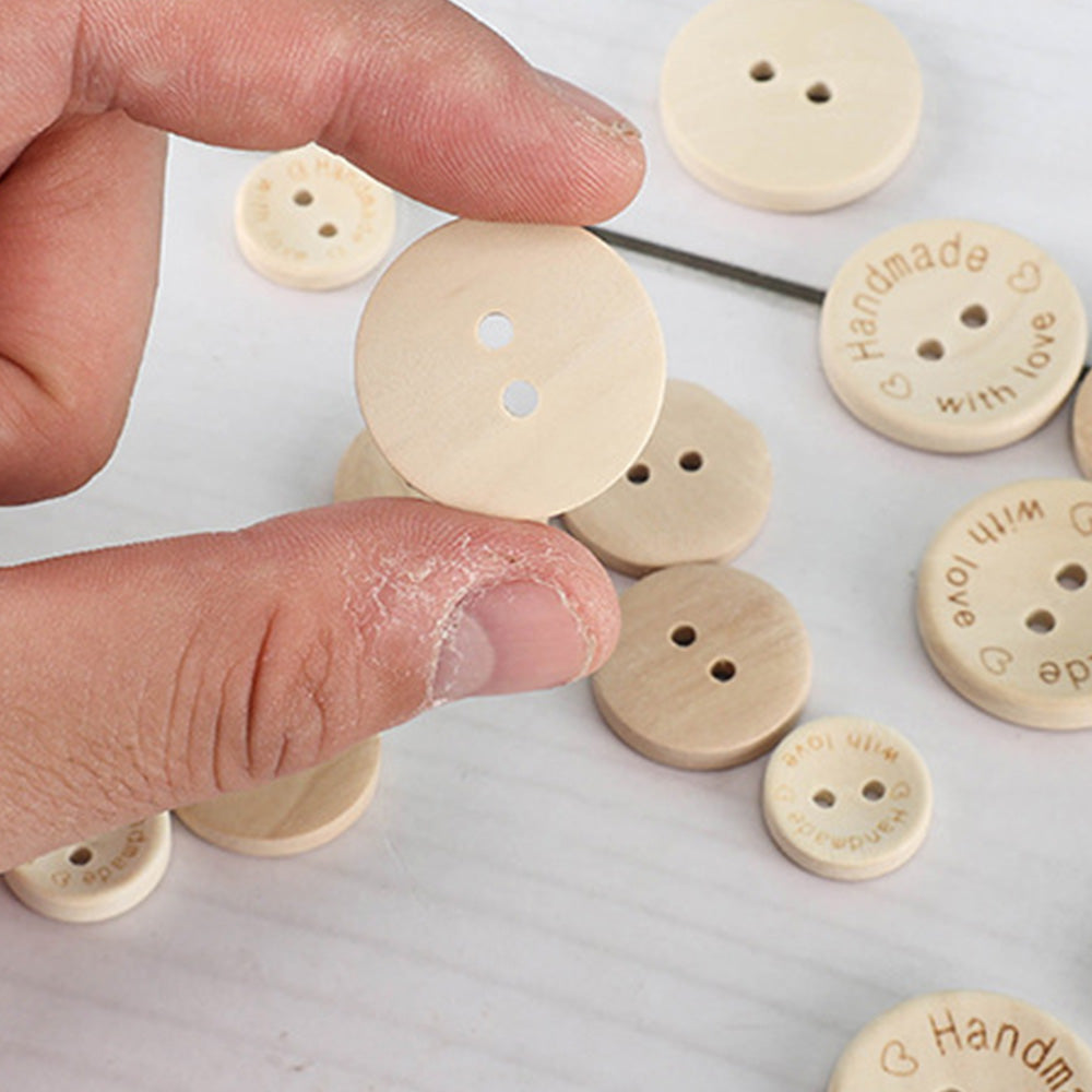 100 PCS Cute Engineered Wooden Buttons Round Shape Buttons for Sewing DIY