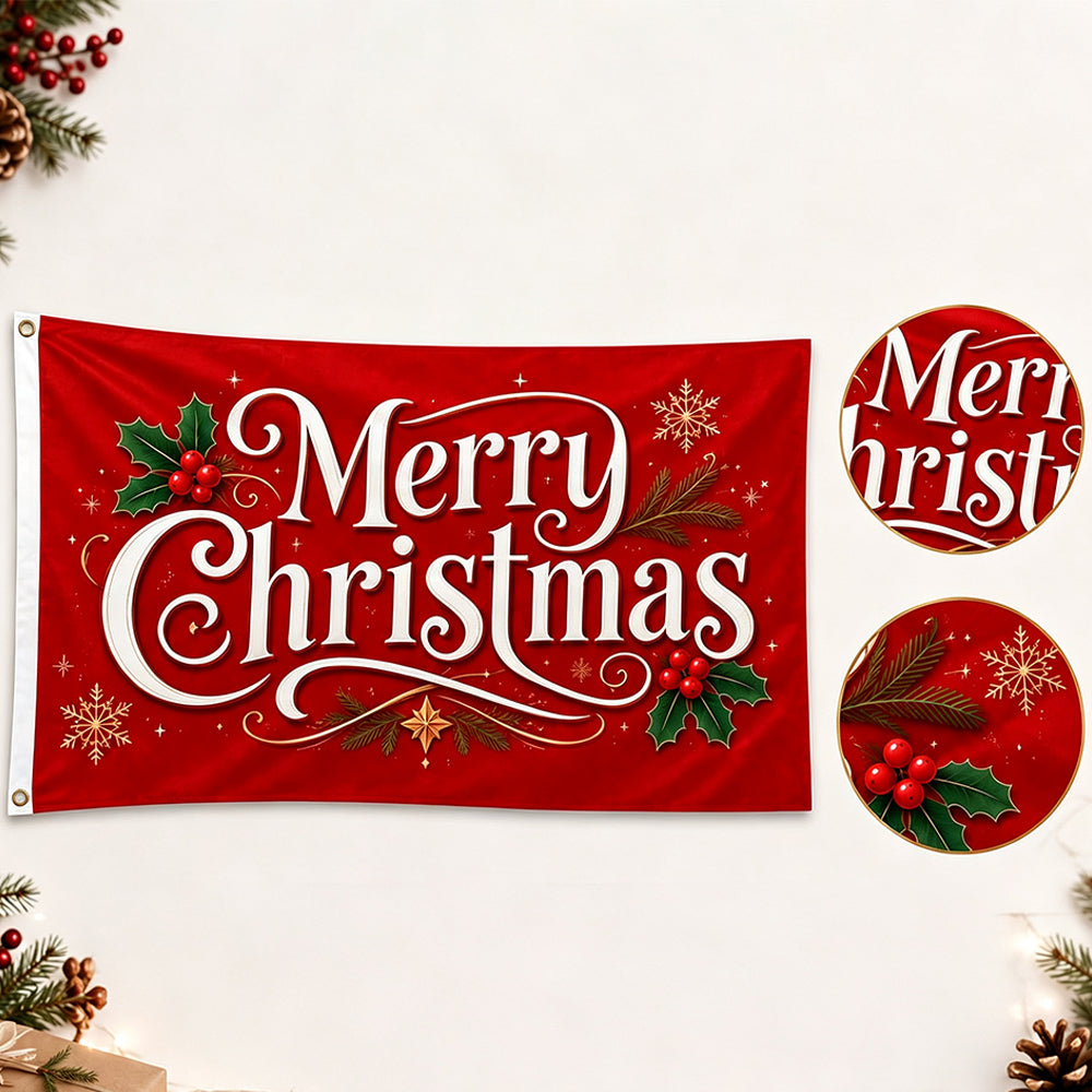 Christmas Flag Double Sided Print Happy New Year Flag - Red