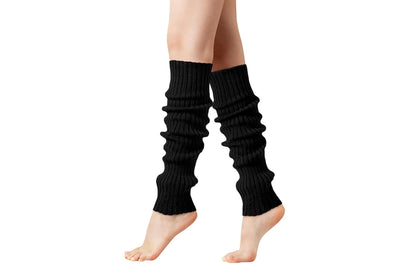 Ribbed Knit Leg Warmers Crochet Long Boot Socks - Black
