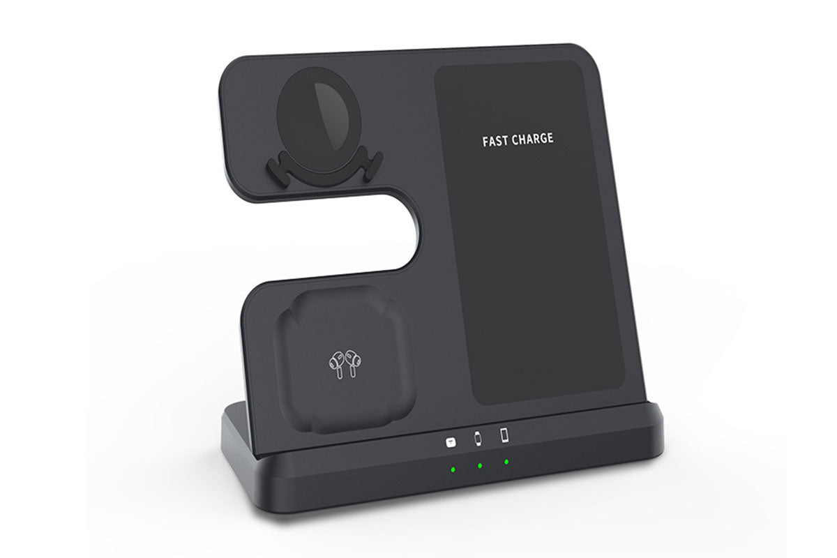 3 in 1 Wireless Charger Fast Charging Station Pad - Black