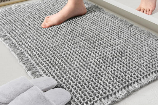 Waffle Bath Mat Cushioned Non Slip Bathroom Rug for Floor Standing Mat-Grey