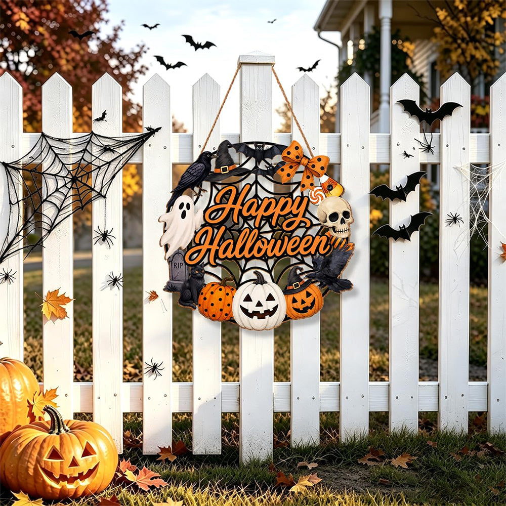 2 Pack Engineered Wood Halloween Ghost Pumpkin Hanging Door Signs - Happy Halloween