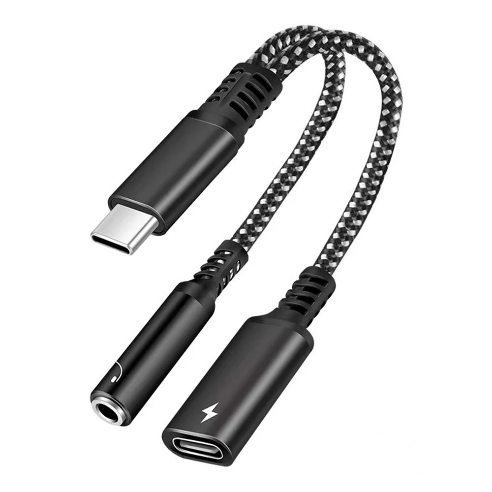 2-in-1 Type-C Audio and Charging Adapter for USB-C Devices with 30W Fast Charge Black