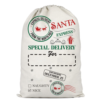 Christmas Gift Canvas Bags Santa Sacks with Drawstring Closure Style 2