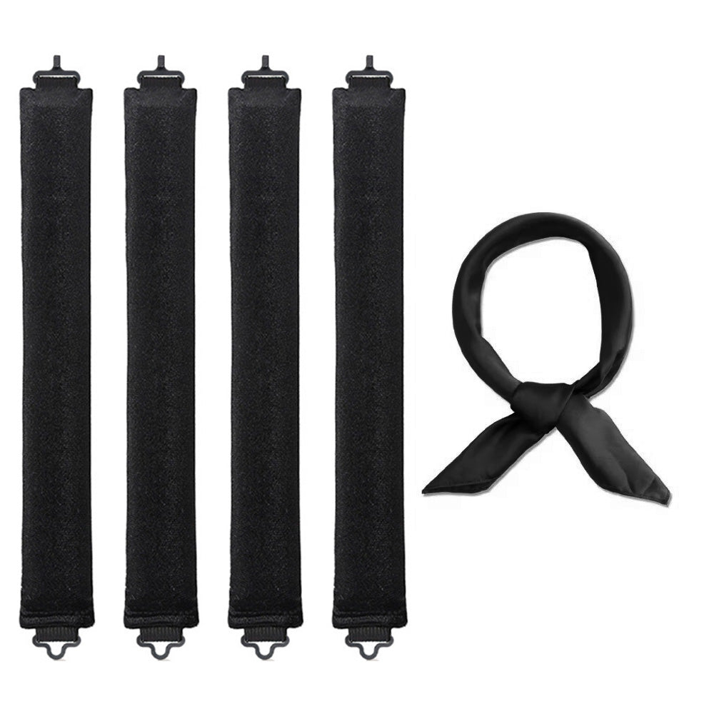 4PCS Heatless Hair Curlers Set for Overnight Styling No-Damage Hair Tools Black