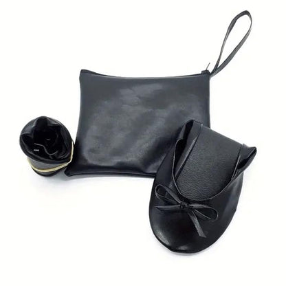 Women Foldable Indoor Ballet Flat Roll Slipper Shoes Dance Shoes Party Ball Prom-Black