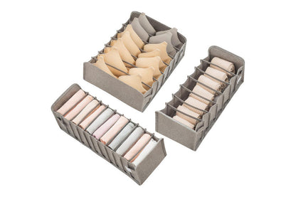 Set of 3 Foldable Drawer Organizer Dividers Cloth Storage Box-Gray