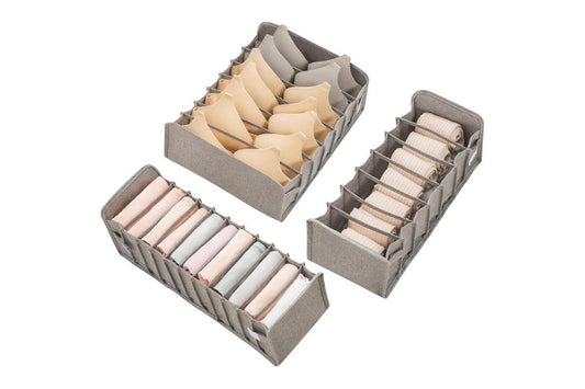 Set of 3 Foldable Drawer Organizer Dividers Cloth Storage Box-Gray