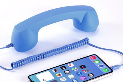 Retro Wired Handheld Telephone Handset with Microphone for Smartphones PC-Blue