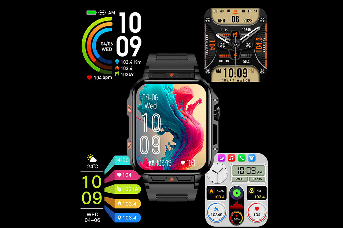 Military Smart Watch 1.95-Inch Fitness Tracker with Heart Rate Sleep Monitor 100 Sports Modes Activity Tracker-Black