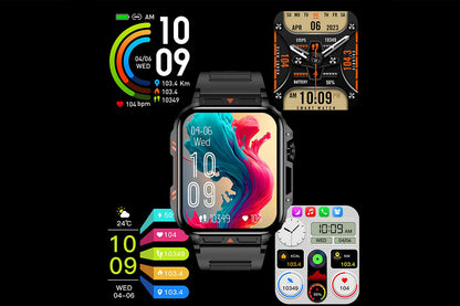 Military Smart Watch 1.95-Inch Fitness Tracker with Heart Rate Sleep Monitor 100 Sports Modes Activity Tracker-Black