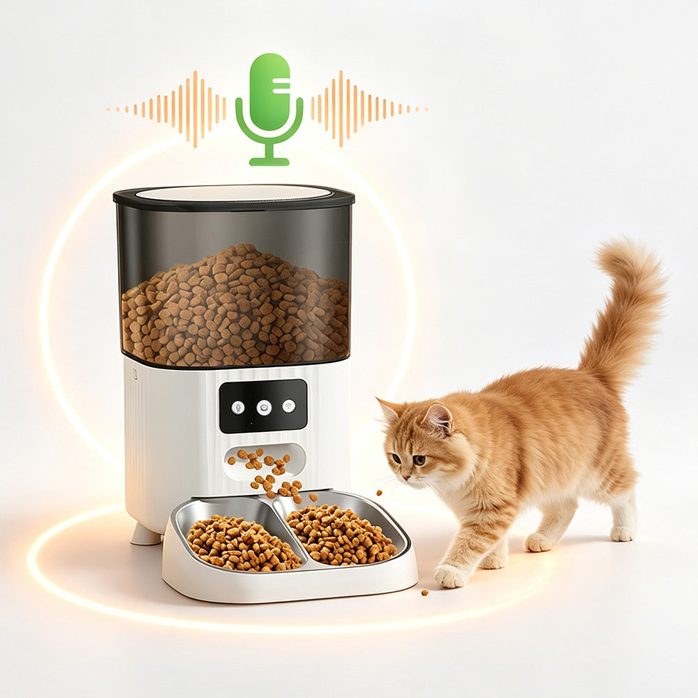 4.5L Automatic Cat Feeders with 2 Bowls and Timer-White