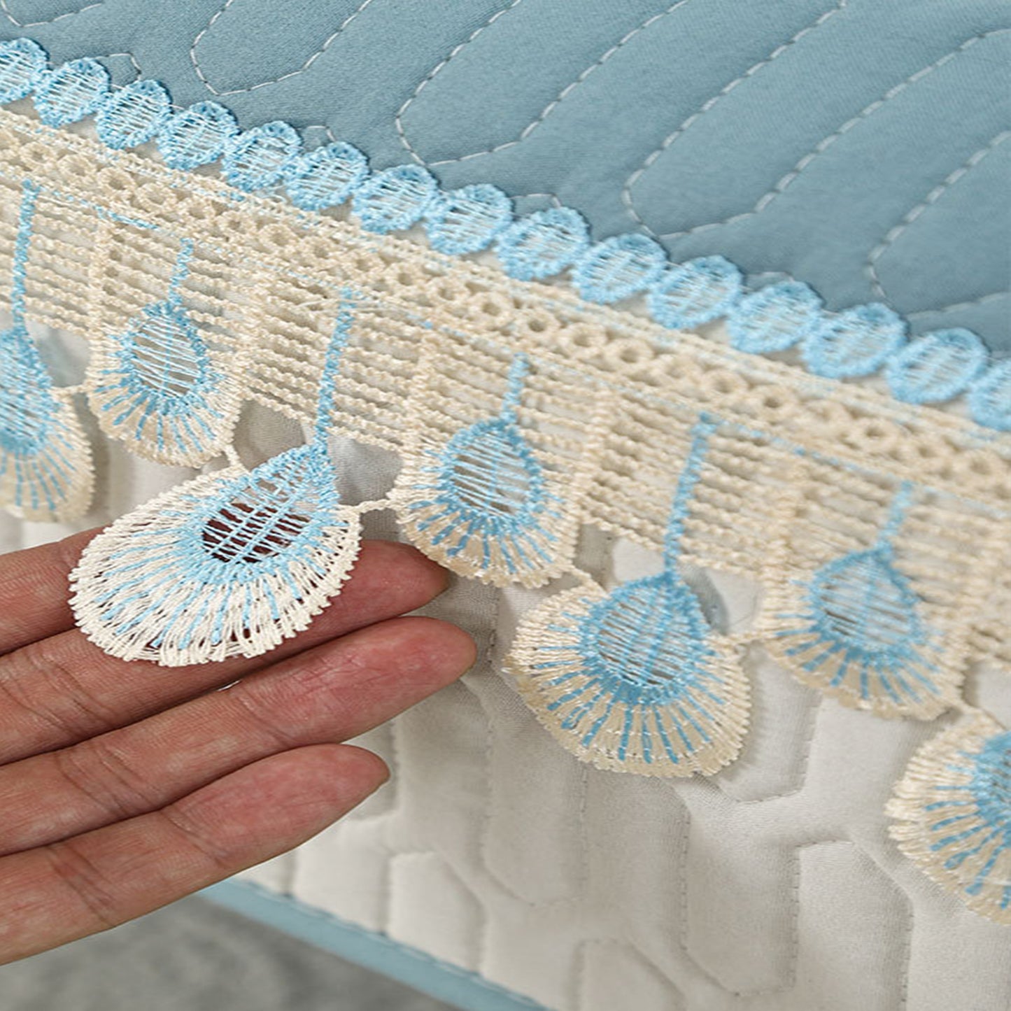 Quilted Sectional Couch Covers Non-Slip Sofa Slipcover -Blue