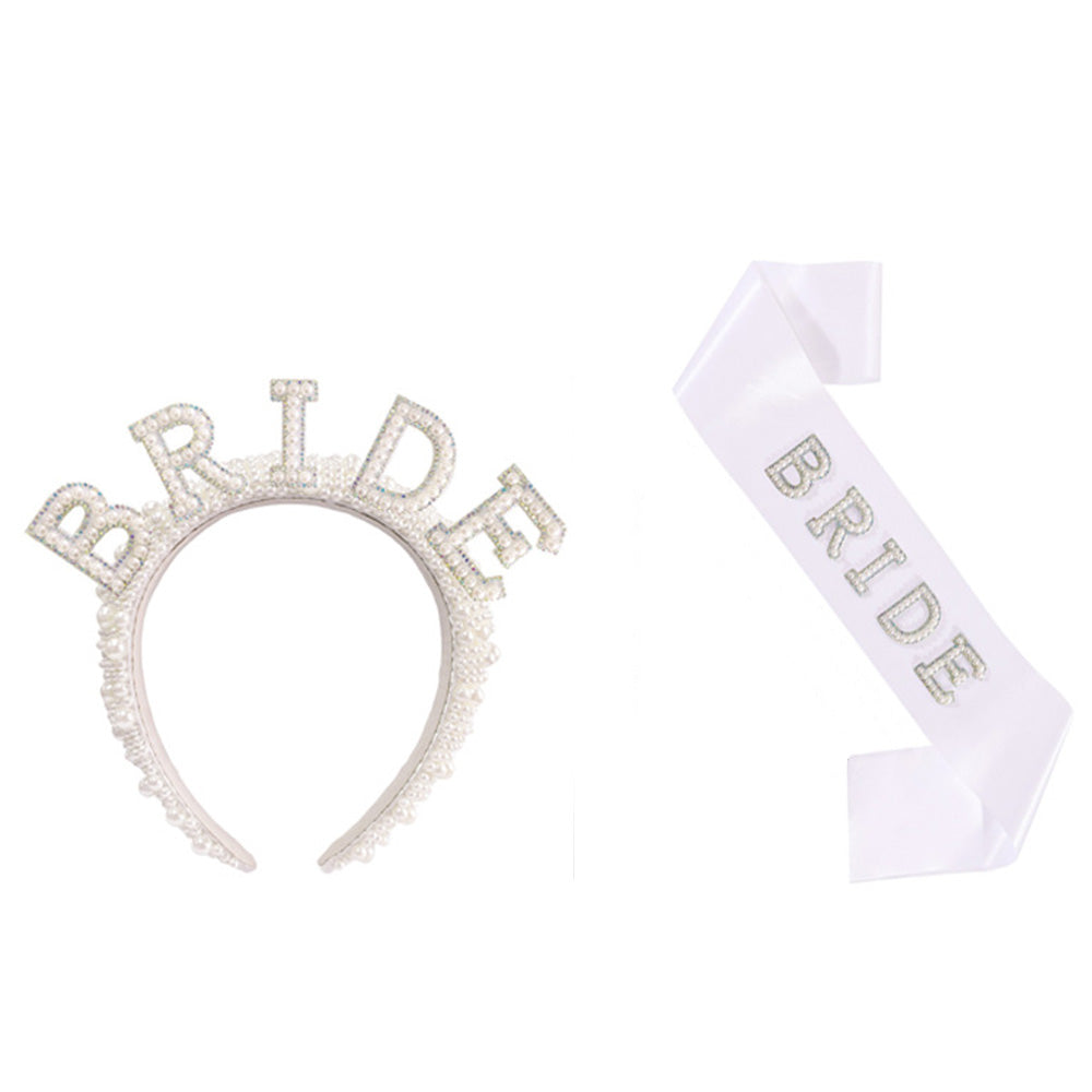 Bride Accessory with Veil Sash and Headband for Bachelorette Party -Iridescent