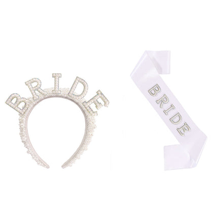 Bride Accessory with Veil Sash and Headband for Bachelorette Party -Iridescent