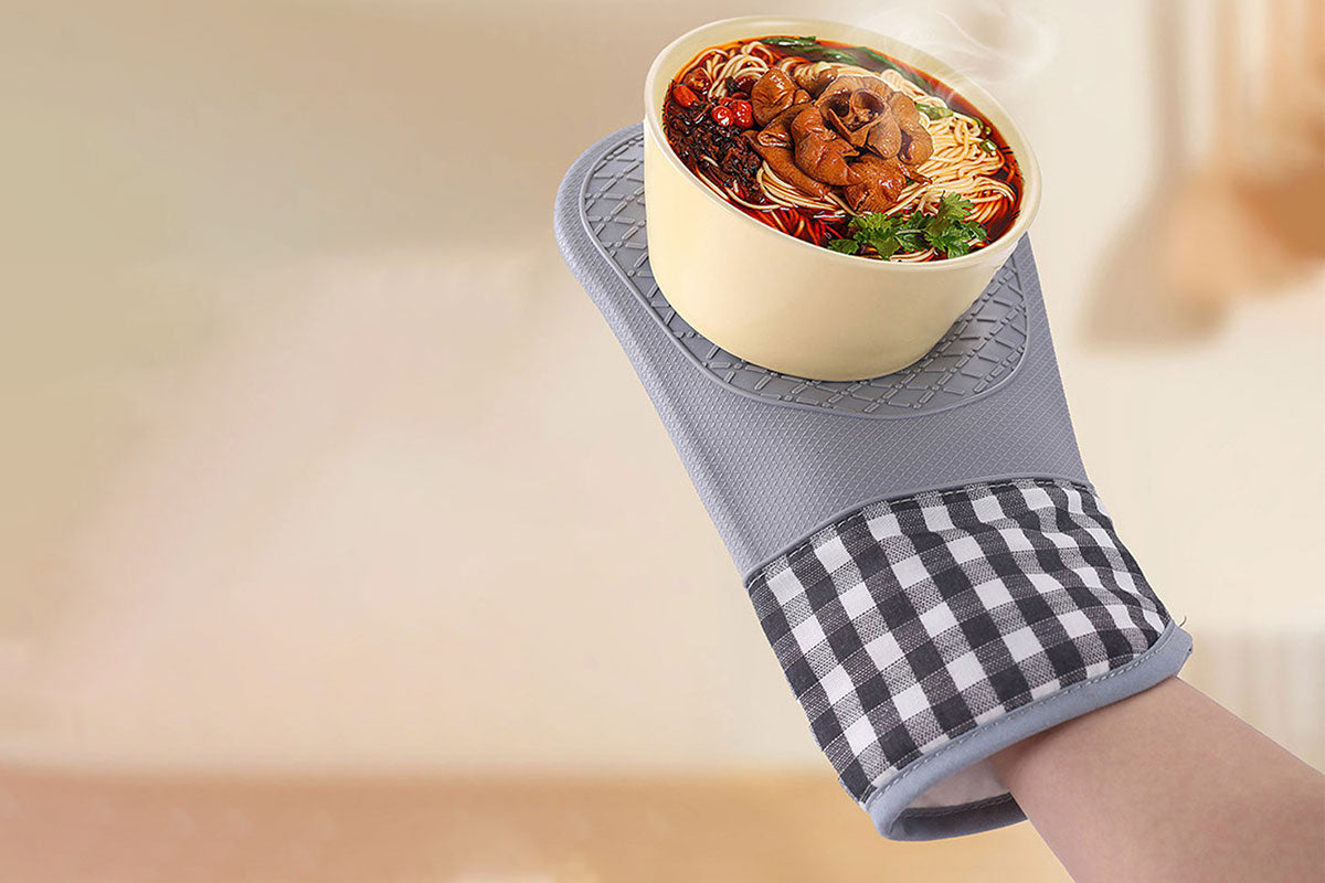 1 Pair Silicone Heat Resistant Gloves Kitchen Cooking Baking Microwave Oven Mitts-Grey