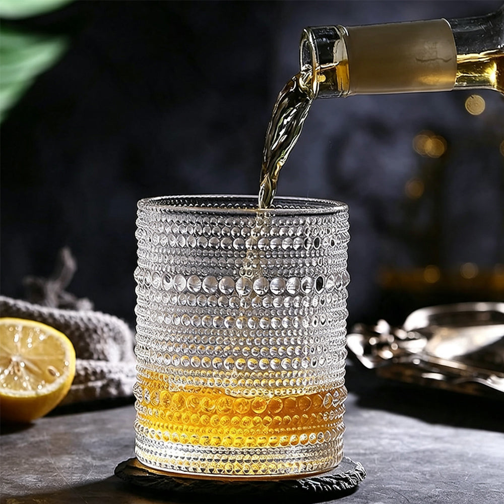 4 Piece Relief Pattern Glass Cups Set for Beer Juice Cocktail