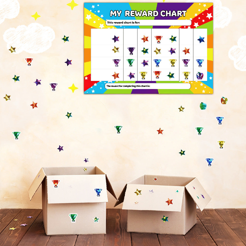 4 Piece Star Reward Chart with 3 Glitter Sticker Sheets Set