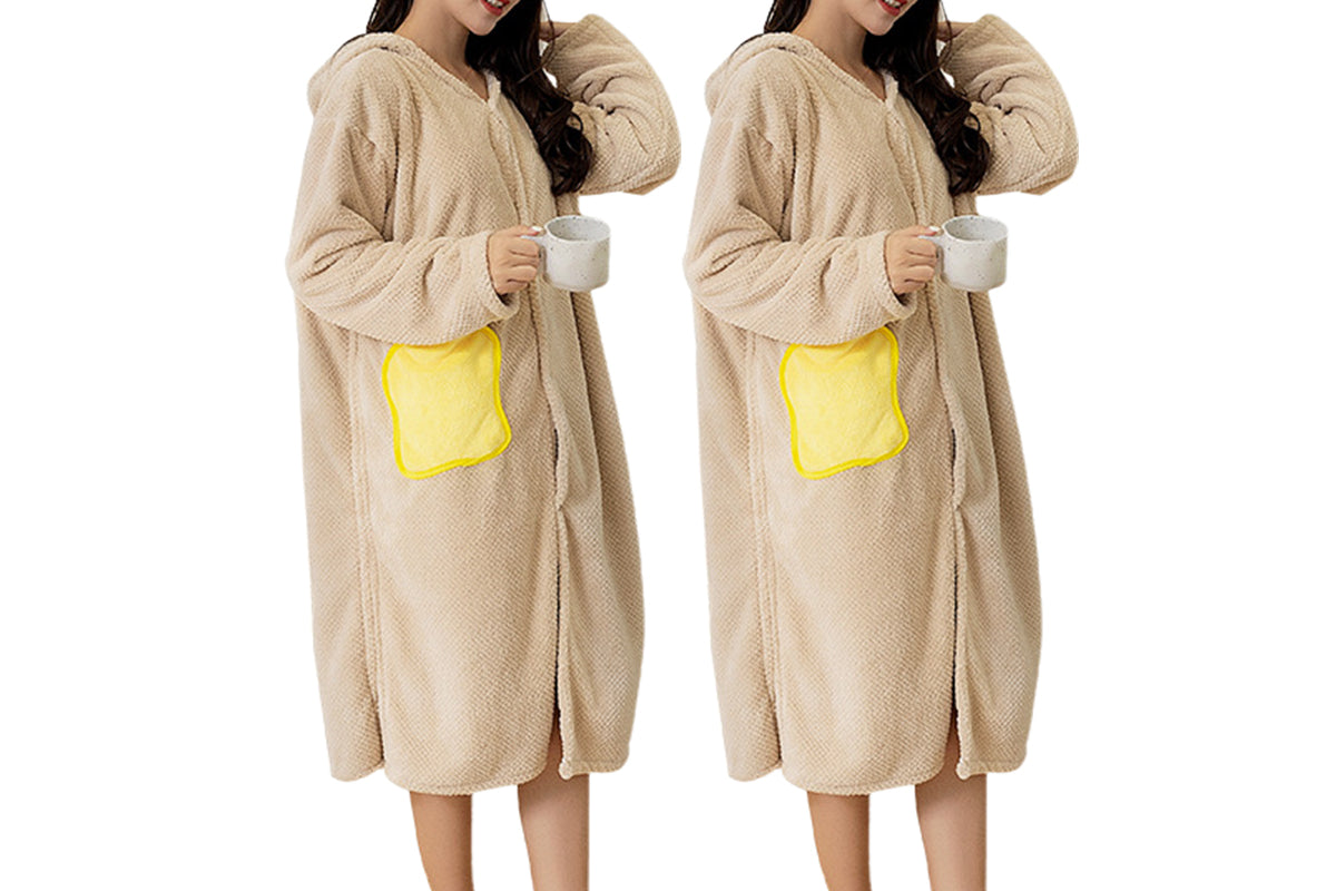 2Pcs Absorbent Wearable Hooded Surf Poncho Quick-Dry Blanket Towels For Swiming Surfing Aquatics-Beige