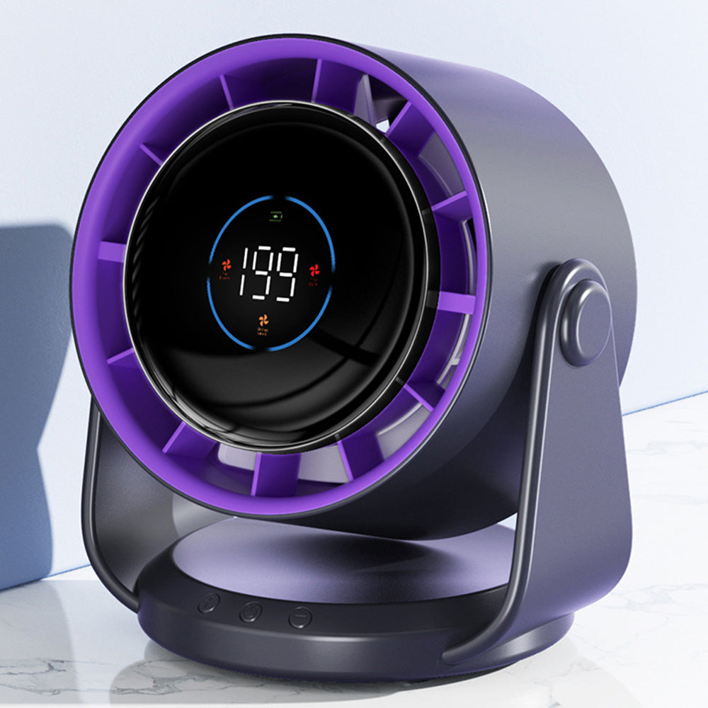 Quiet Table Fans Wall-Mounted Digital Display Rechargeable Fan for Home Office Kitchen Travel Camping Purple